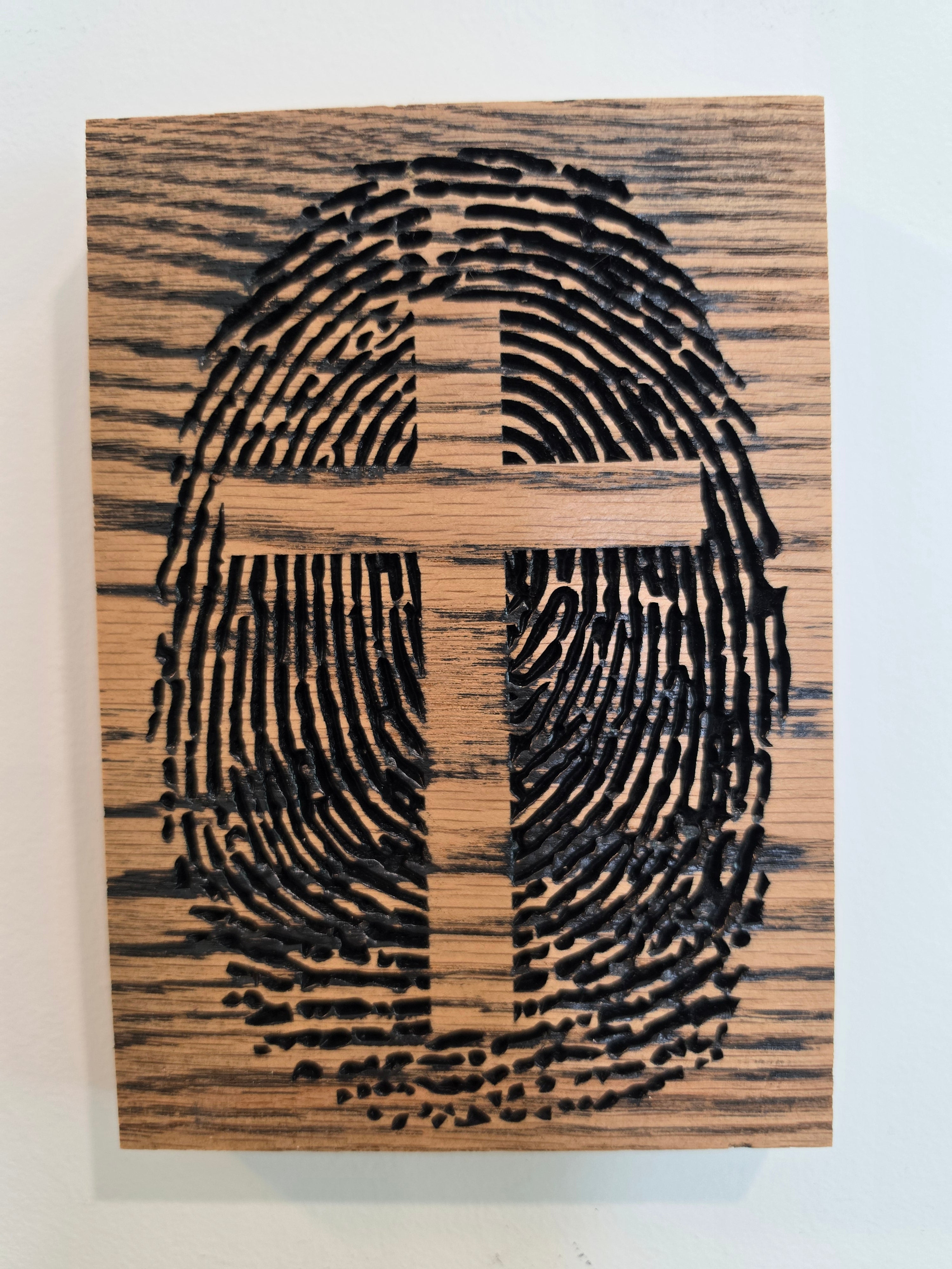 Fingerprint Cross Wood Wall Art — Red Oak