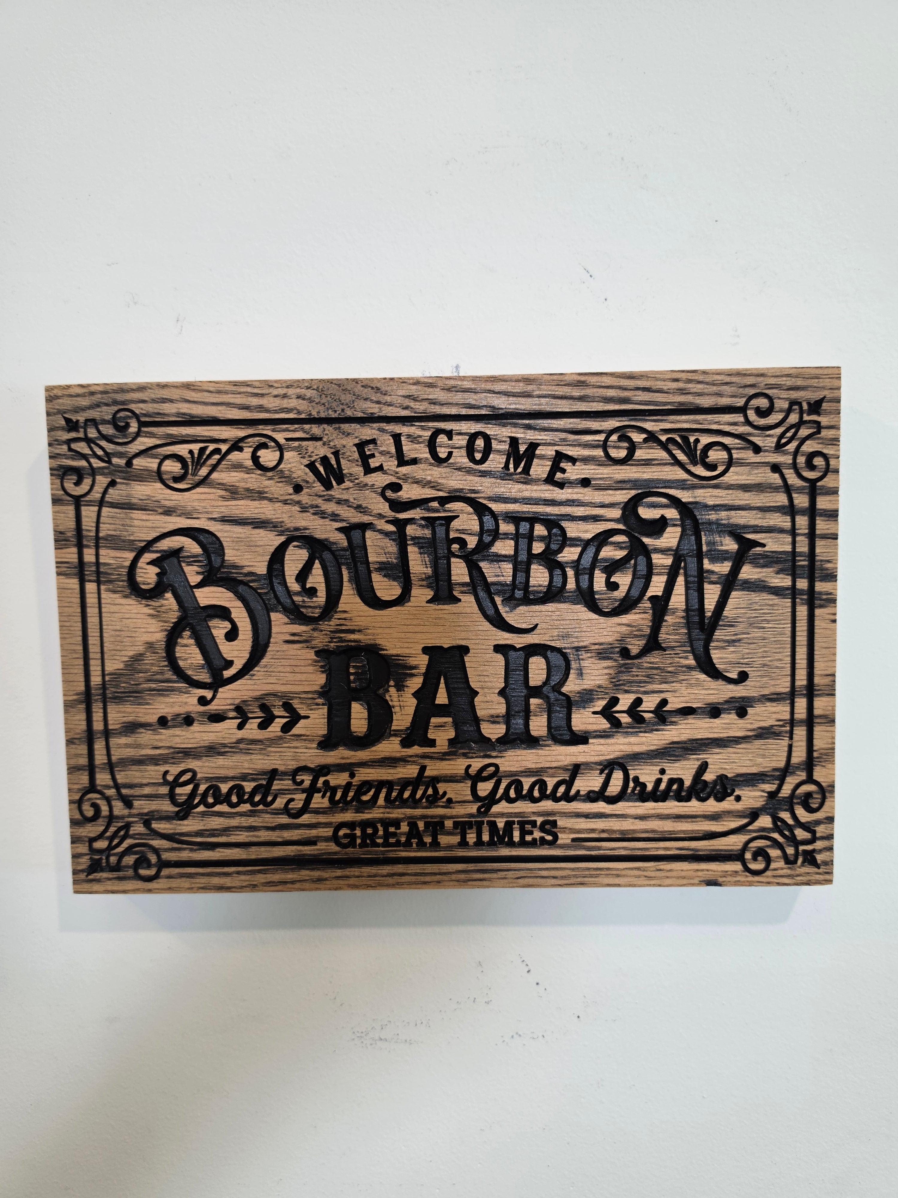 Bourbon Bar Welcome Sign Wood Wall Art — Red Oak