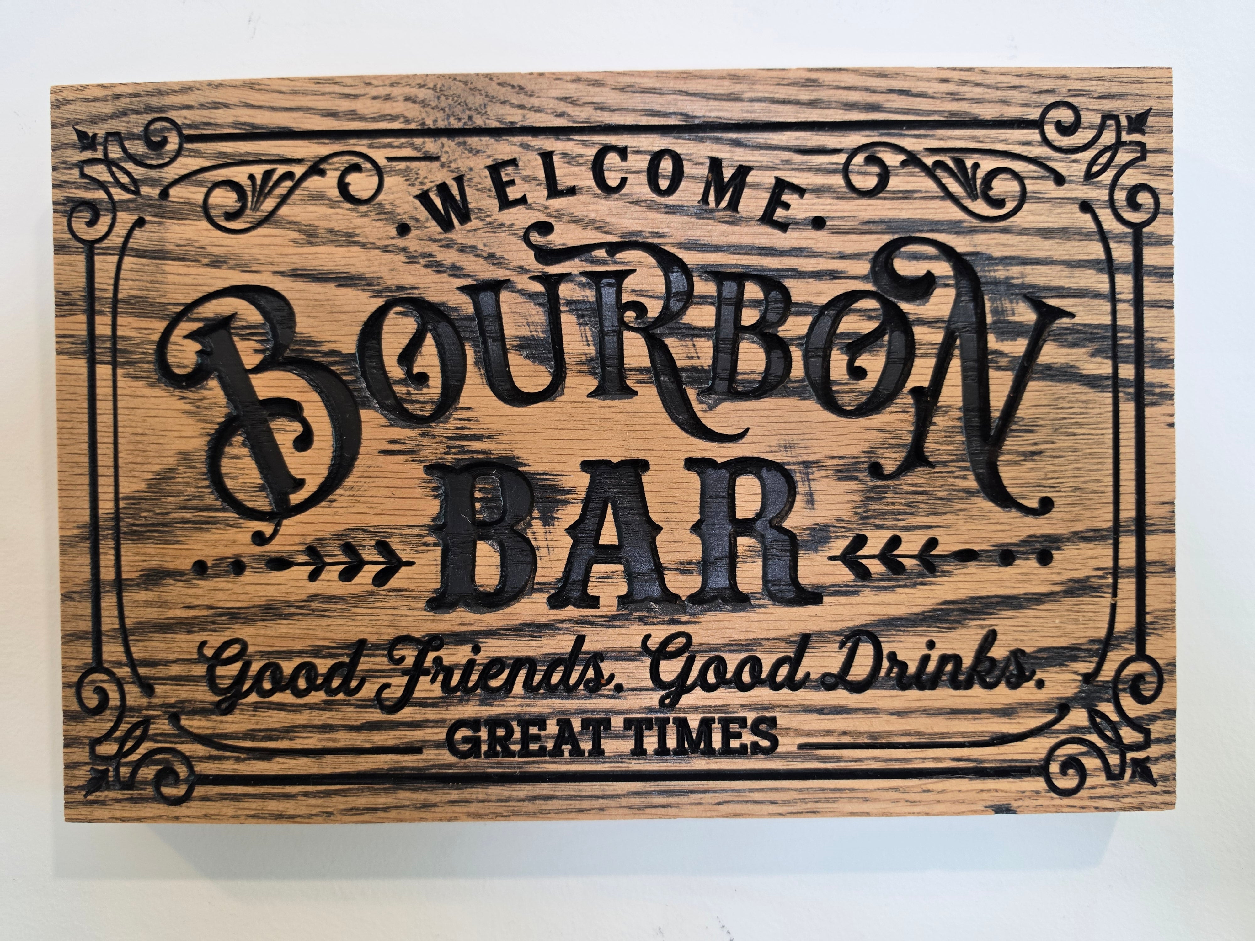 Bourbon Bar Welcome Sign Wood Wall Art — Red Oak