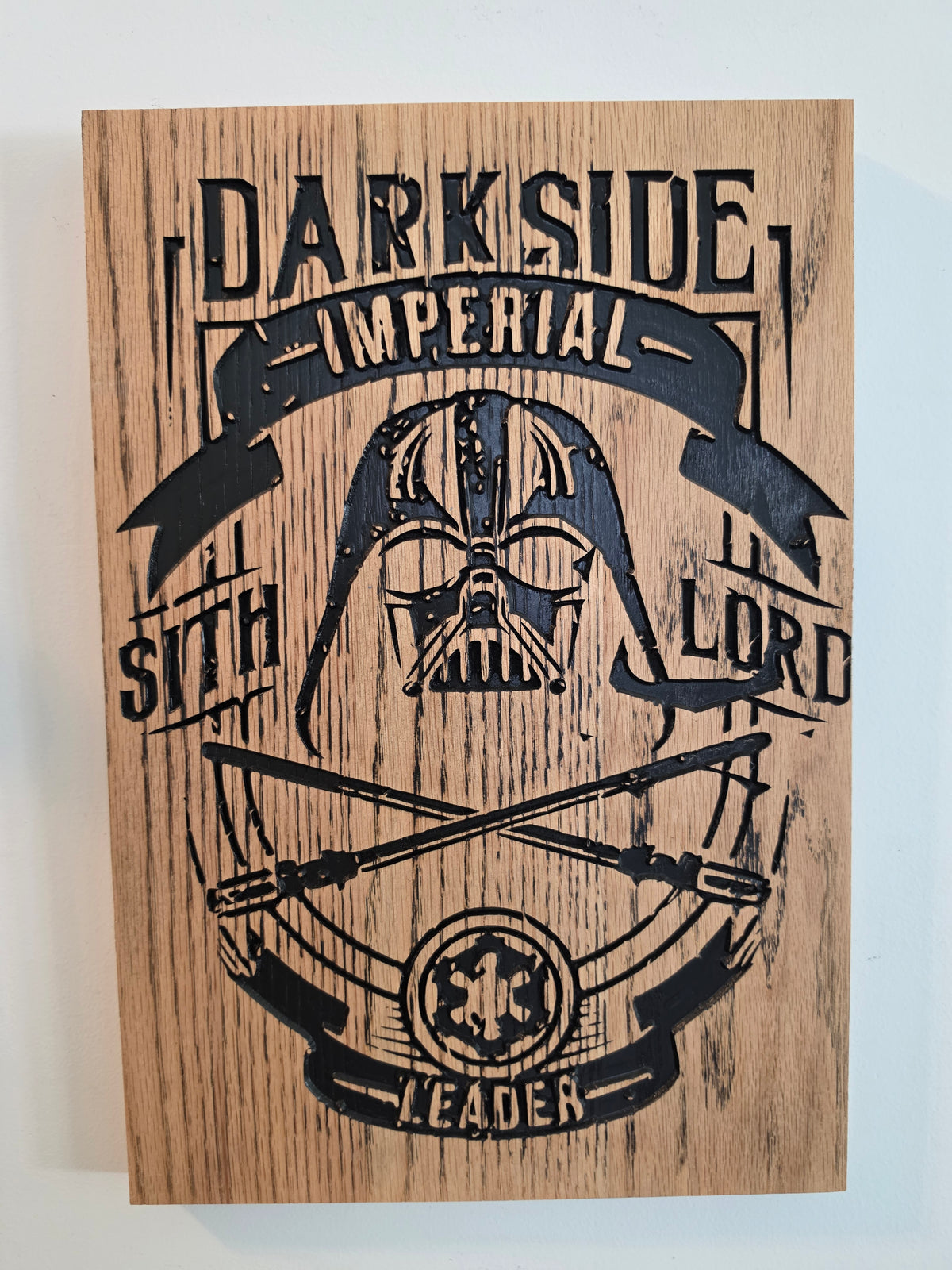 Darth Vader Sith Lord Badge Carved Wood Wall Art — Red Oak