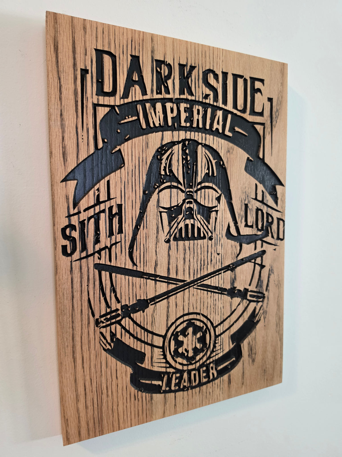 Darth Vader Sith Lord Badge Carved Wood Wall Art — Red Oak