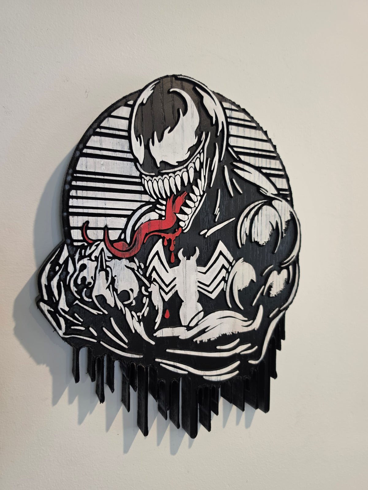 Dark Symbiote Creature V-Carve Wood Wall Art — Red Oak