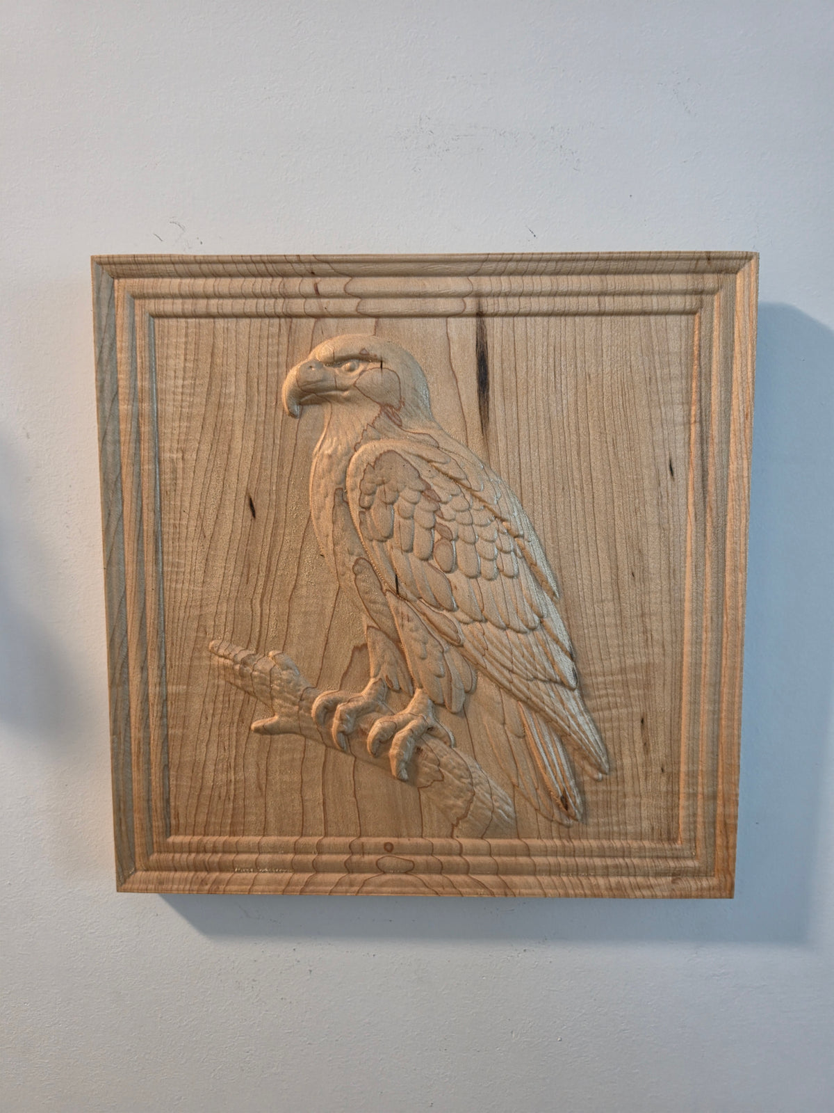Bald Eagle Relief Carving Wood Wall Art — Curly Maple