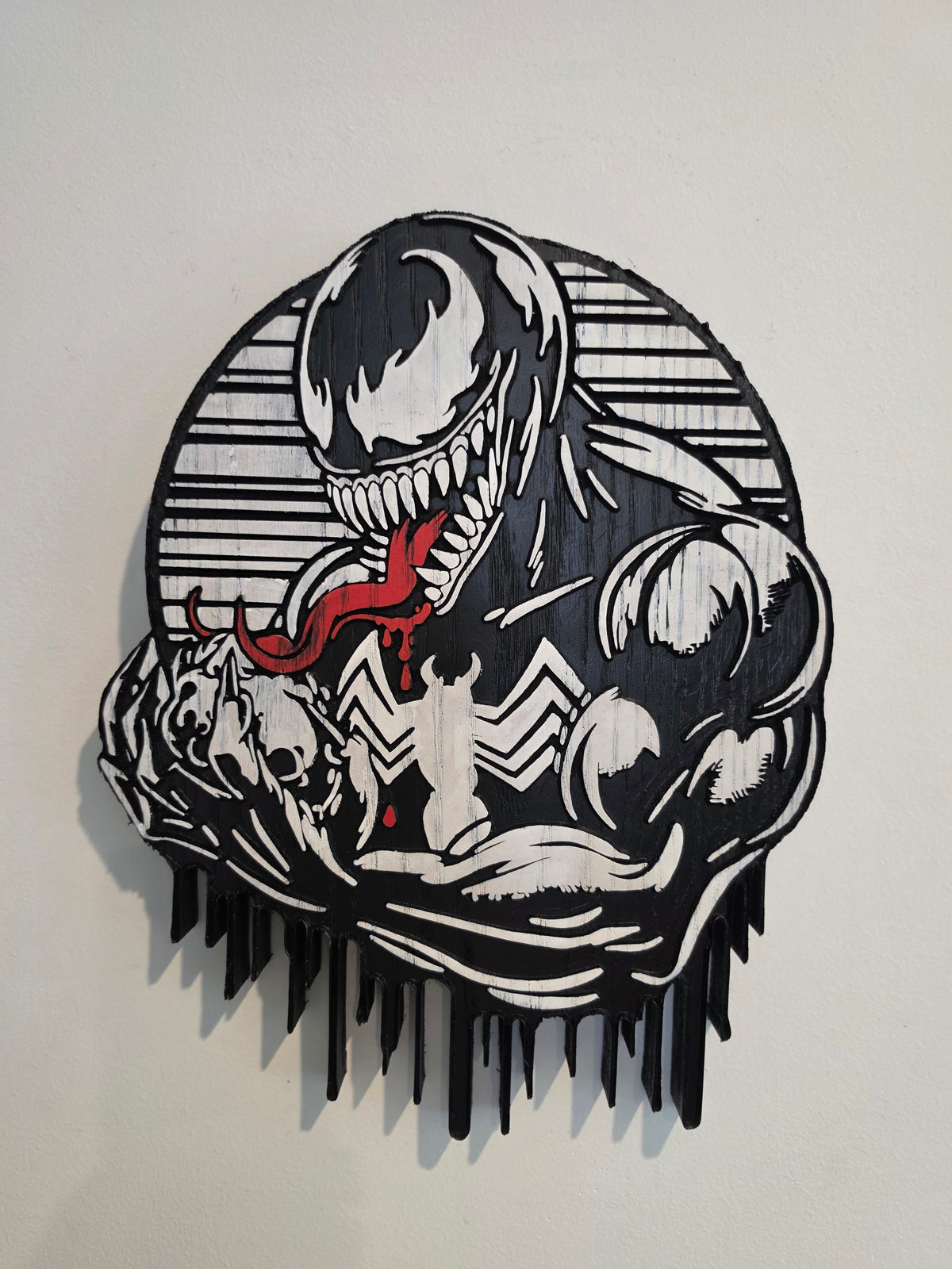 Dark Symbiote Creature V-Carve Wood Wall Art — Red Oak