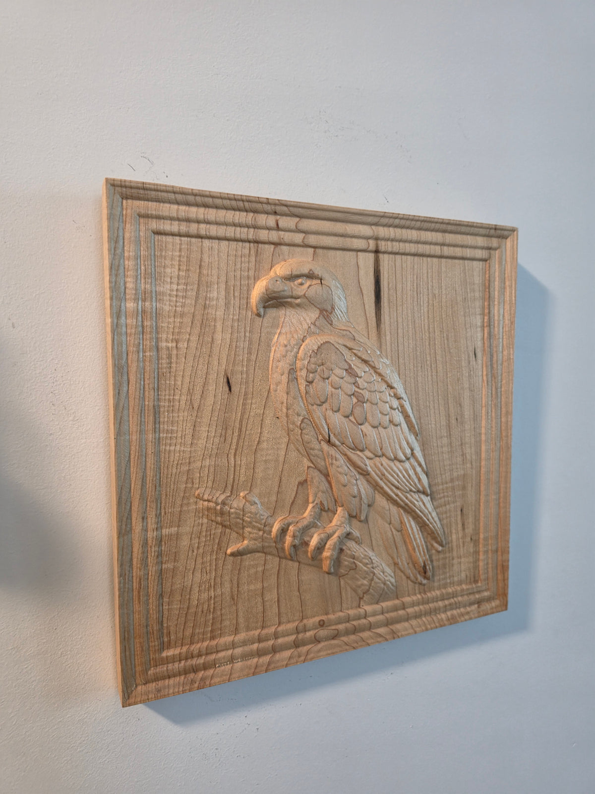 Bald Eagle Relief Carving Wood Wall Art — Curly Maple