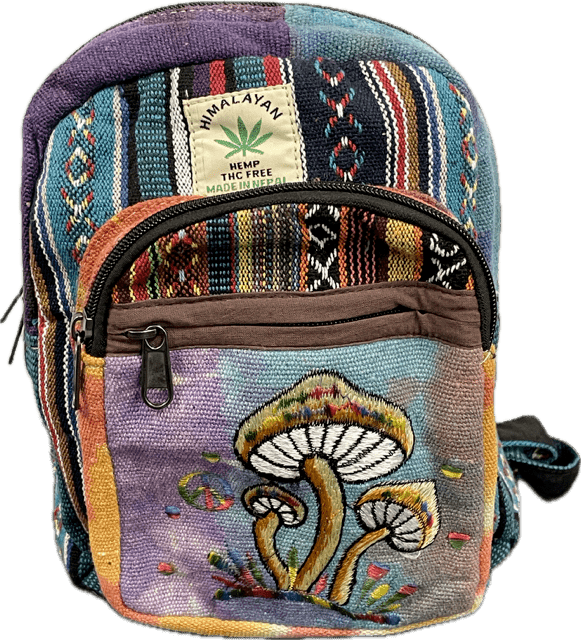 Mini Hemp and Cotton Tye Dye Design Backpacks-mushrooms
