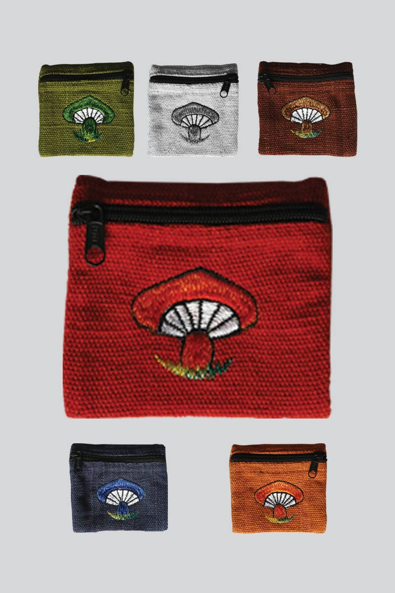 Embroidered Mushroom Coin Purse – Handmade Cotton Zip Pouch
