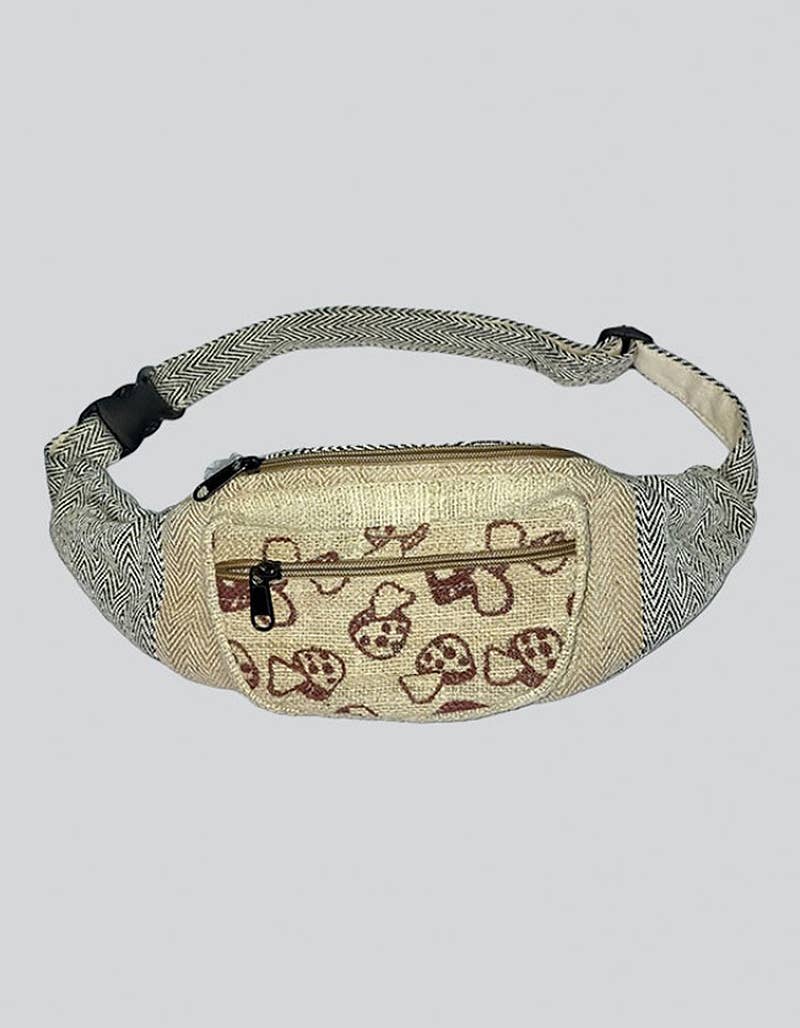Hemp Mushroom Print Fanny Pack – Boho Festival Belt Bag