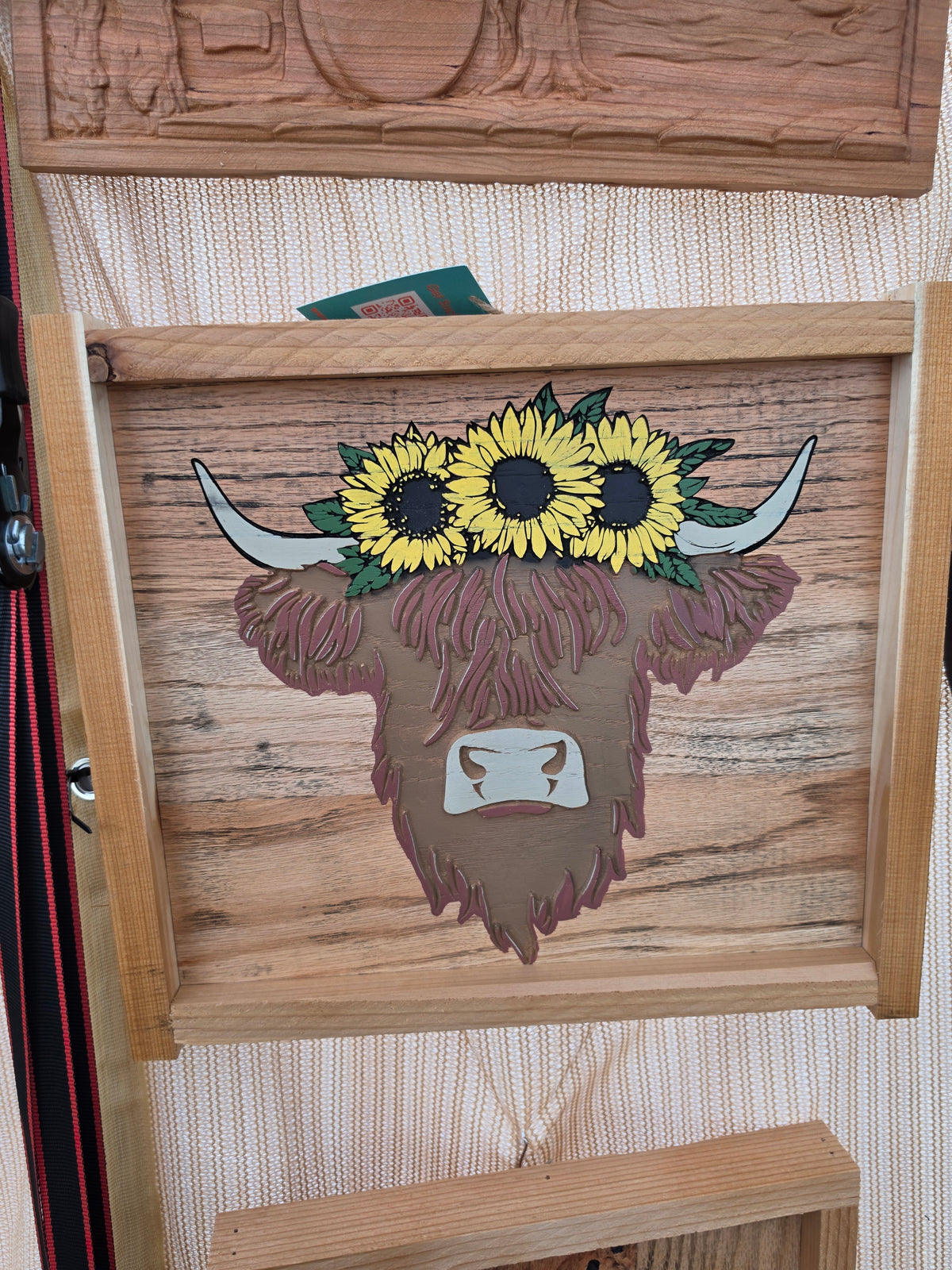 Highland Cow with Sunflowers Framed Wood Wall Art — Oak