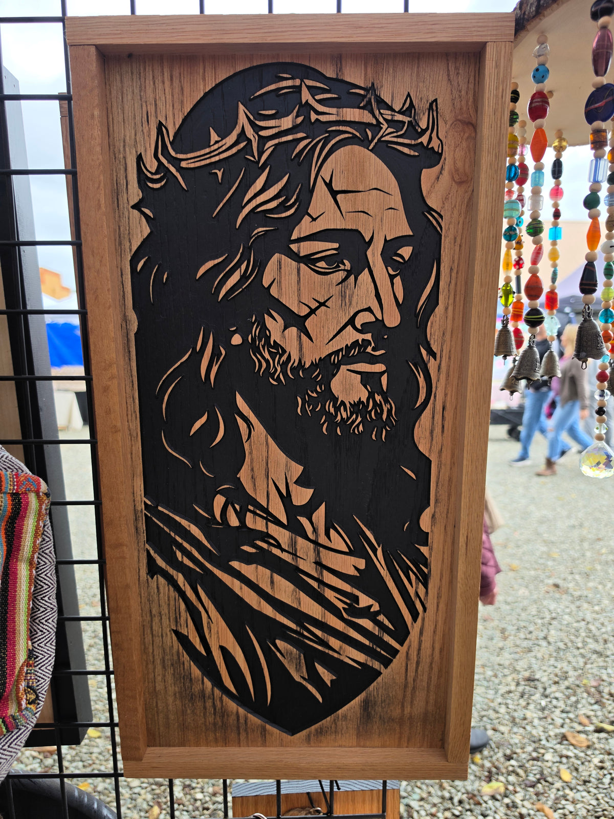 Jesus Crown of Thorns Tall Portrait Wood Wall Art — Oak