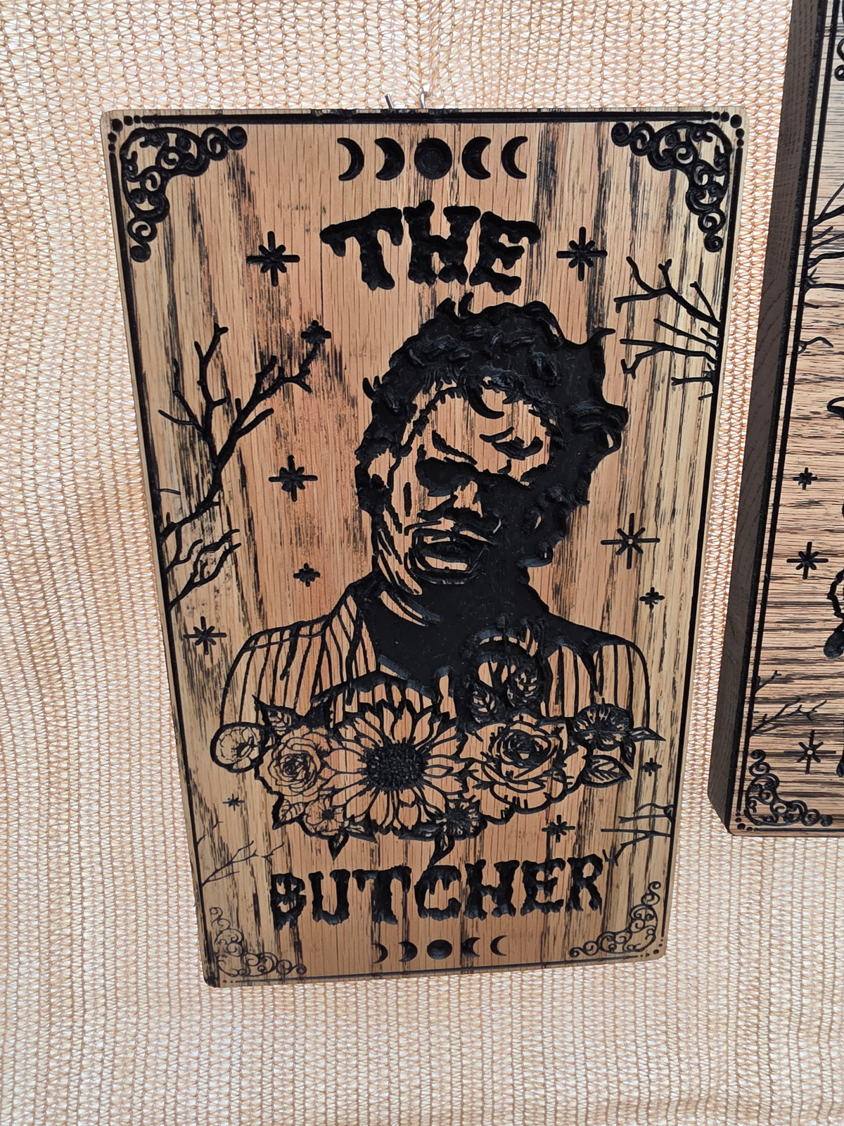 The Butcher Gothic Portrait Carved Wood Wall Art — Oak